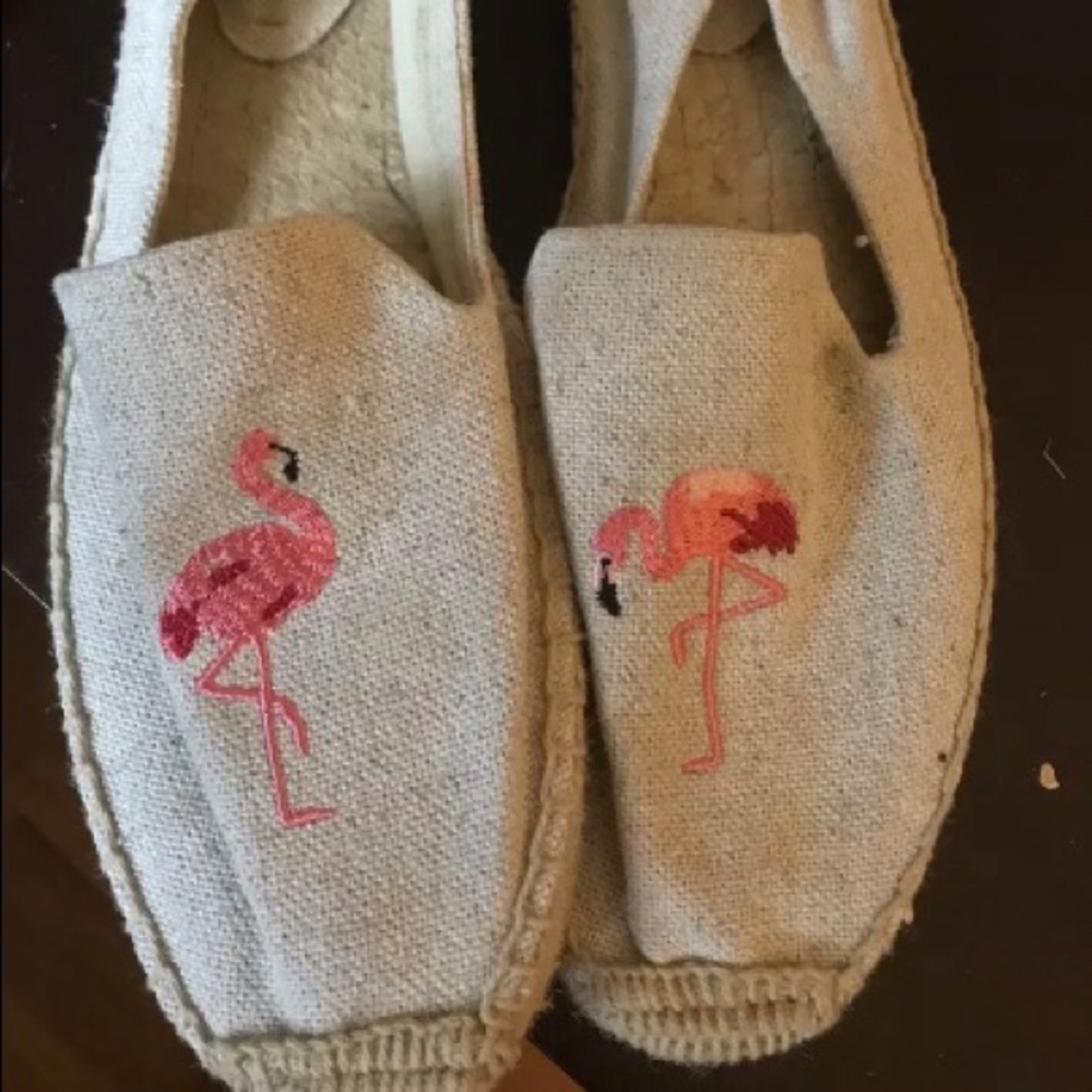 Soludos Embroidered Flamingo Espadrilles Chambray